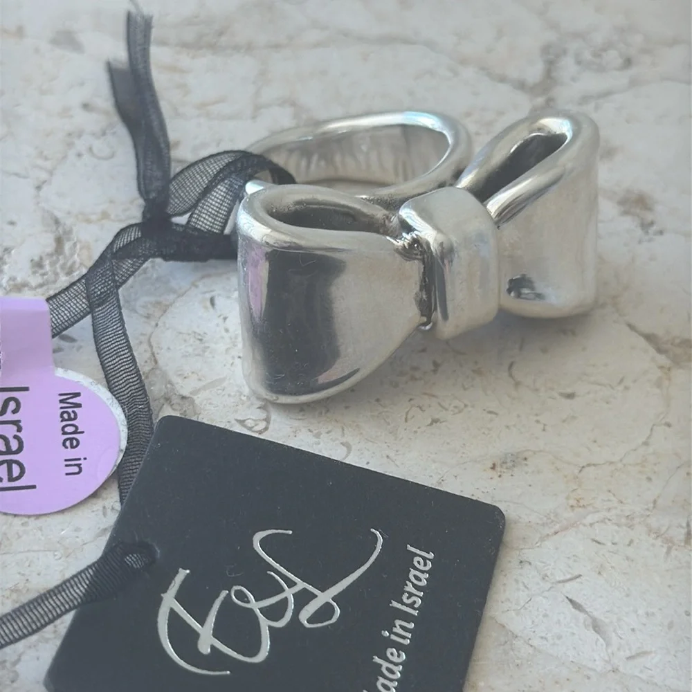 E&L Israel Sterling Silver Electroform Bow Ring Sz.9